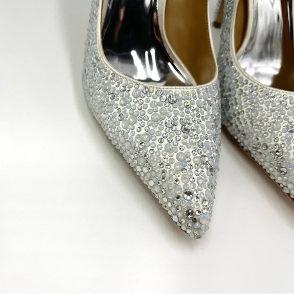 Badgley Mischka Size 8 Bethany Jeweled Stiletto White Satin‎ Pumps Heels Shoes